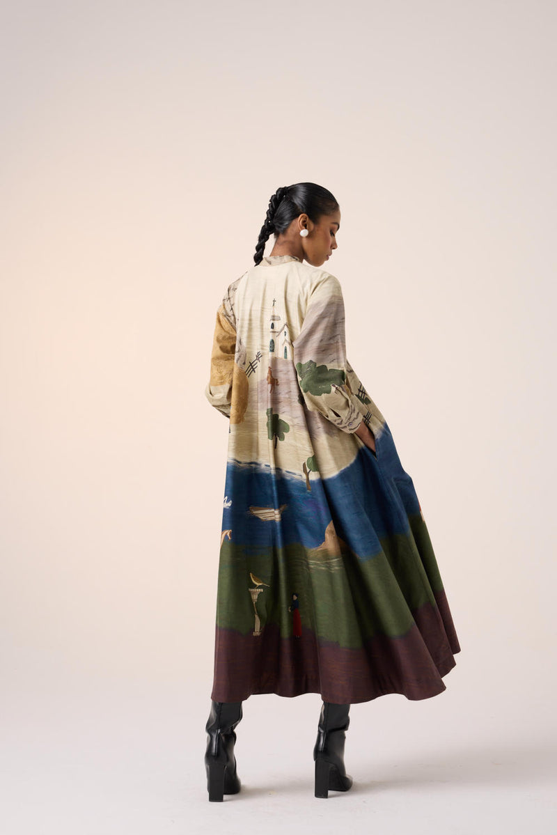 A-LINE LONG DRESS -VILLAGE PRINT cotton by CORD for women in Singapore