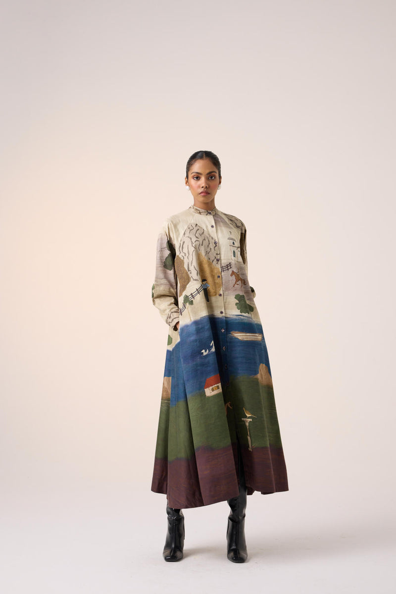 A-LINE LONG DRESS -VILLAGE PRINT cotton by CORD for women in Singapore