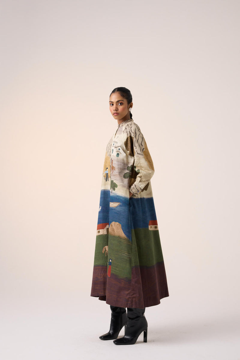 A-LINE LONG DRESS -VILLAGE PRINT cotton by CORD for women in Singapore