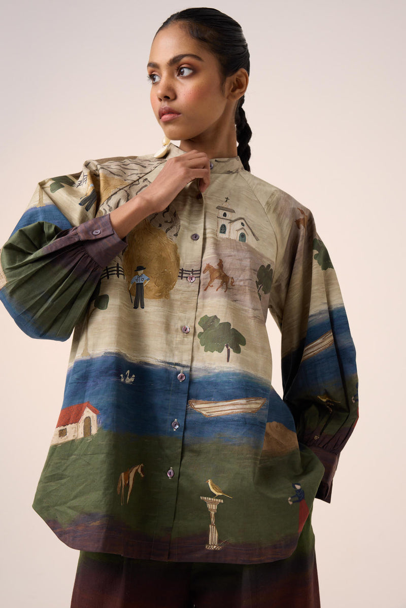 A-LINE SHIRT -VILLAGE PRINT cotton by CORD for women in Singapore