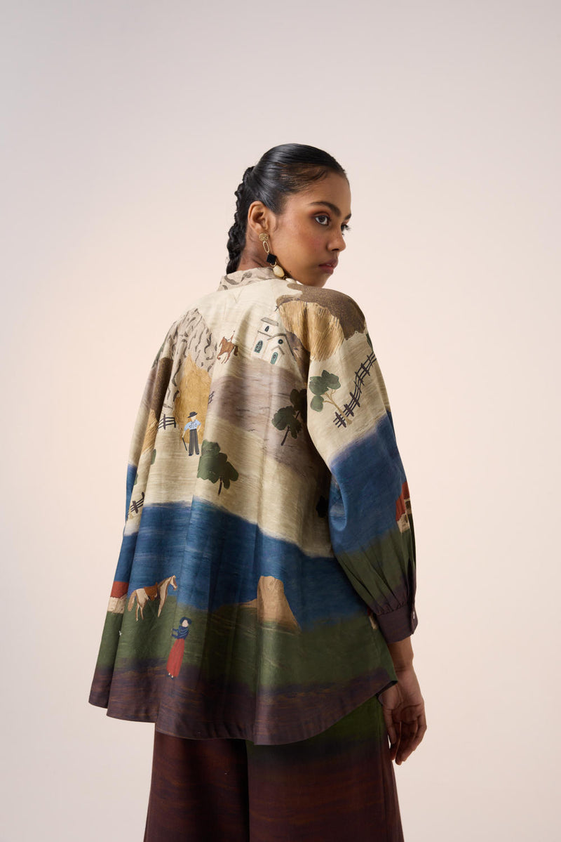 A-LINE SHIRT -VILLAGE PRINT cotton by CORD for women in Singapore
