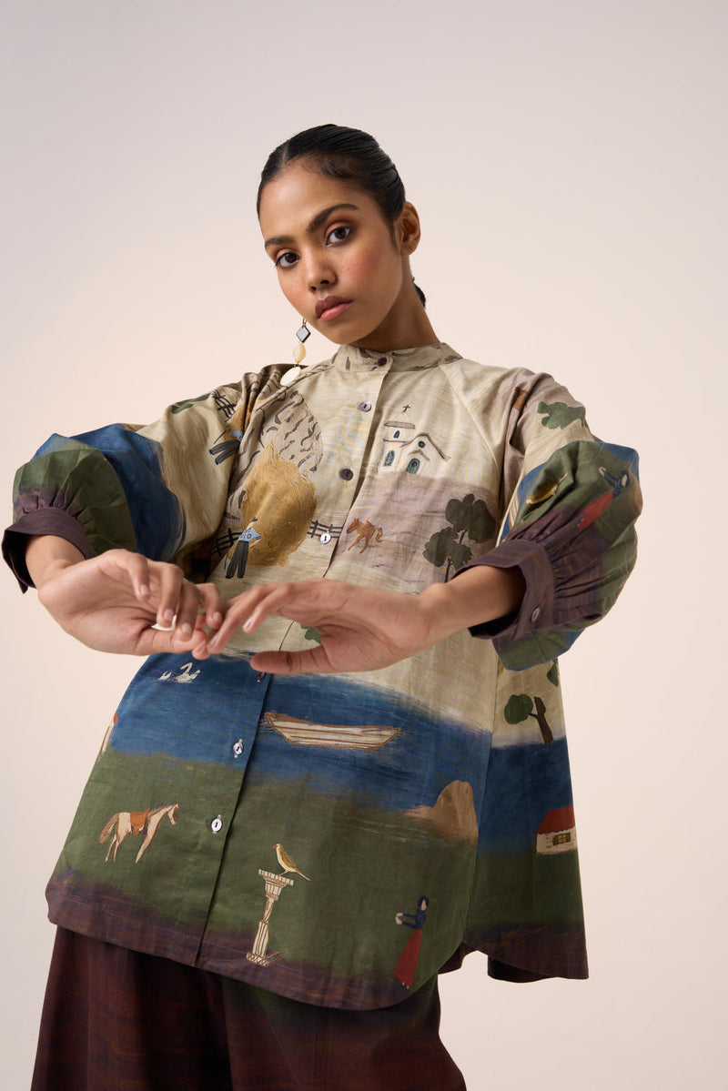 A-LINE SHIRT -VILLAGE PRINT cotton by CORD for women in Singapore