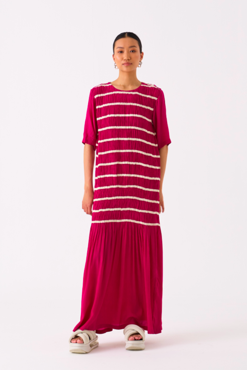 SHIRRING DRESS-FUSCHIA by THREE for women in Singapore