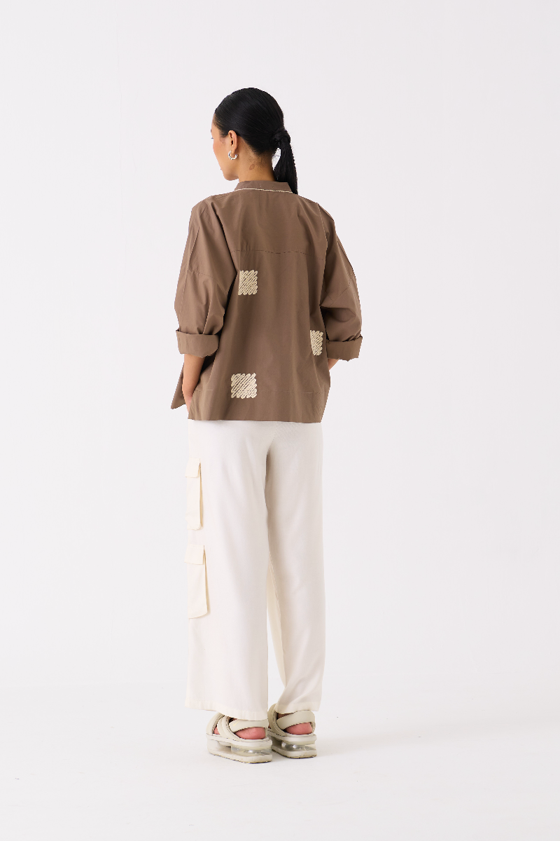 WAVE EMB. TOP-CEDAR poplin by THREE for women in Singapore
