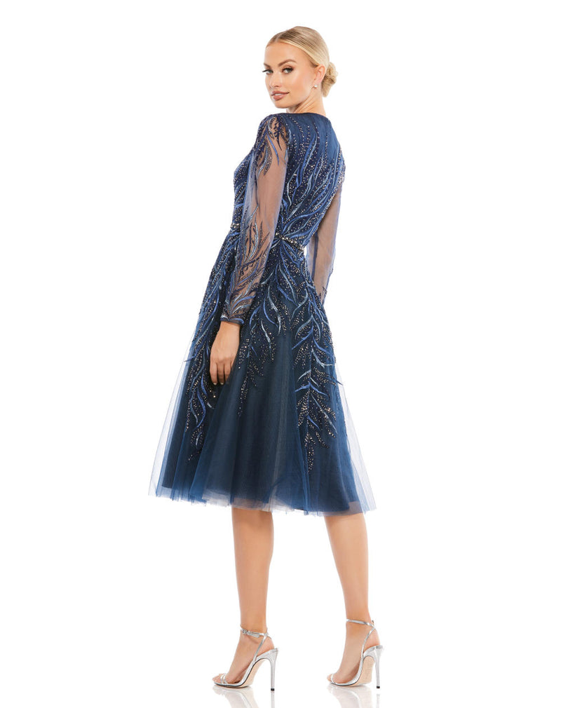 A11136-SEQUINED LONG SLEEVE HIGH NECK TRUMPET DRESS by Mac Duggal for women in Singapore