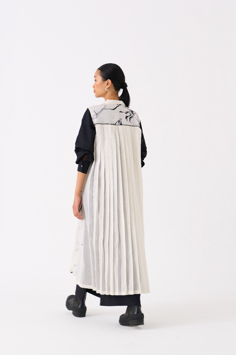 SLEEVELESS BACK PLEAT OVERLAY 
(SET OF 2)-BLACK poplin by THREE in black color for women in Singapore