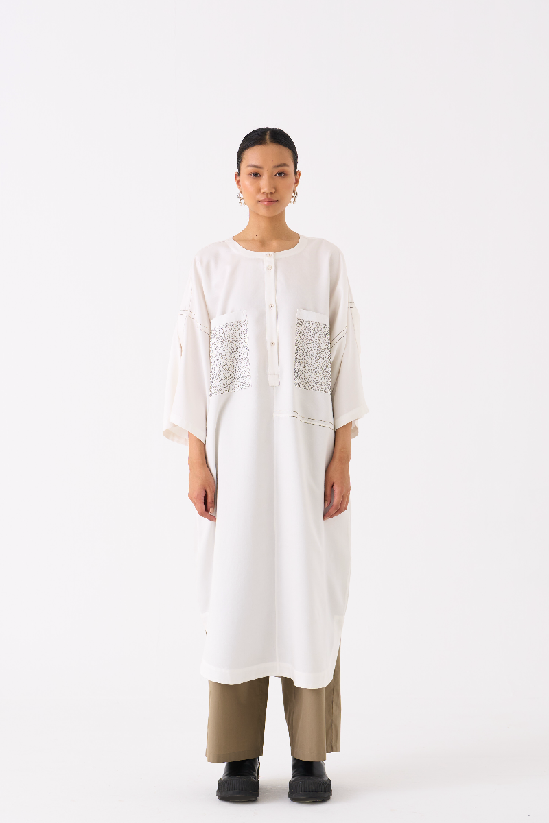 PATCH POCKET TUNIC-IVORY by THREE in ivory color for women in Singapore