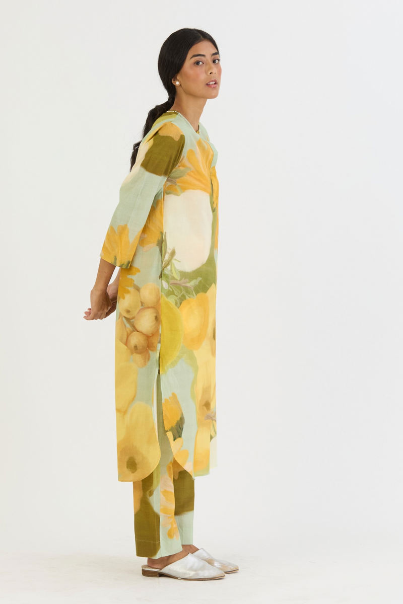 LEMONADE LONG KURTA SET cotton by Yam in yellow color for women in Singapore