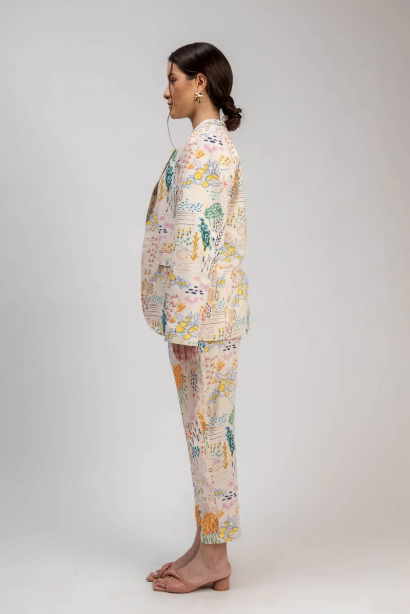 LIZA PRINTED BLAZER linen by Doodlage in multi color for women in Singapore