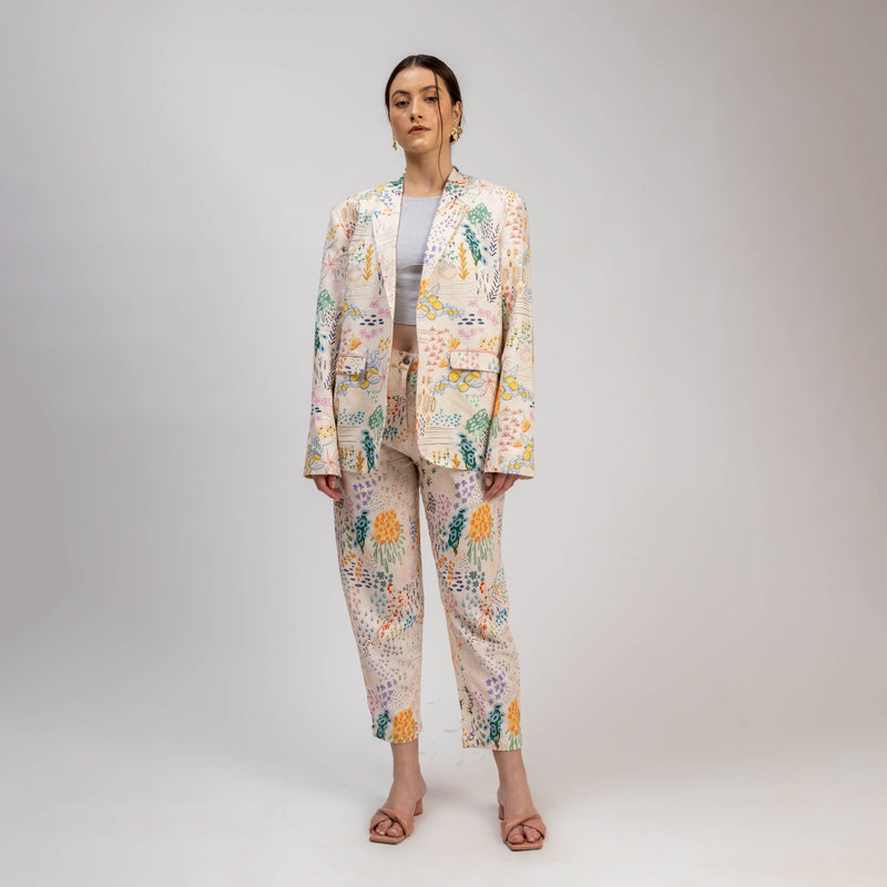 LIZA PRINTED BLAZER linen by Doodlage in multi color for women in Singapore