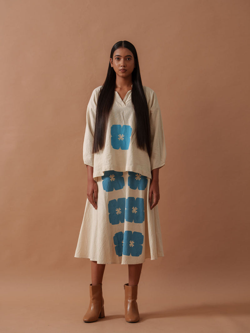 Marigold Top handwoven cotton top/shirt by Stoique in natural, blue for women in Singapore