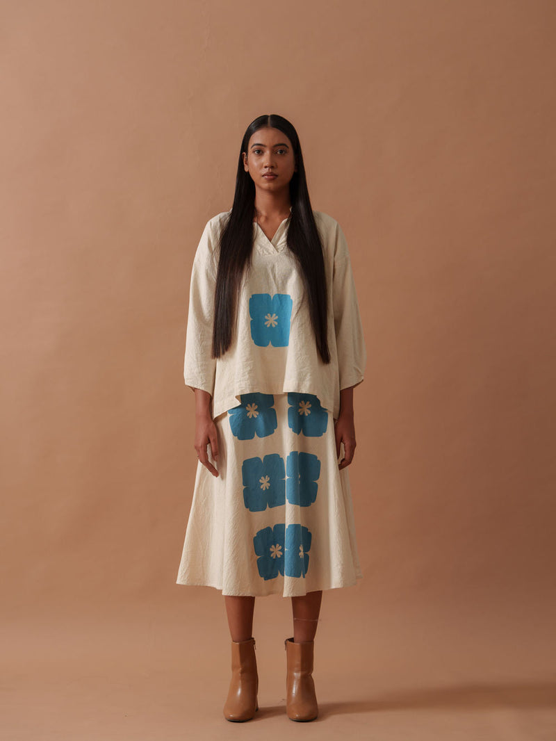 Marigold Skirt handwoven cotton skirt by Stoique in natural, blue for women in Singapore