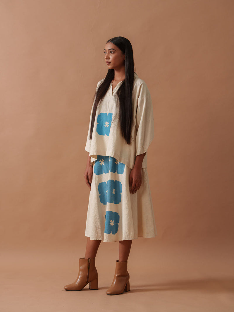 Marigold Skirt handwoven cotton skirt by Stoique in natural, blue for women in Singapore