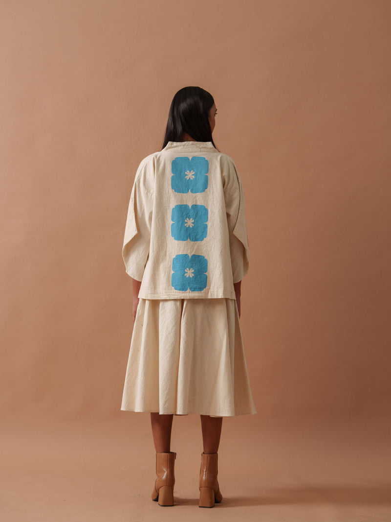 Marigold Top handwoven cotton top/shirt by Stoique in natural, blue for women in Singapore