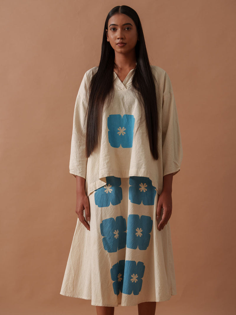 Marigold Skirt handwoven cotton skirt by Stoique in natural, blue for women in Singapore