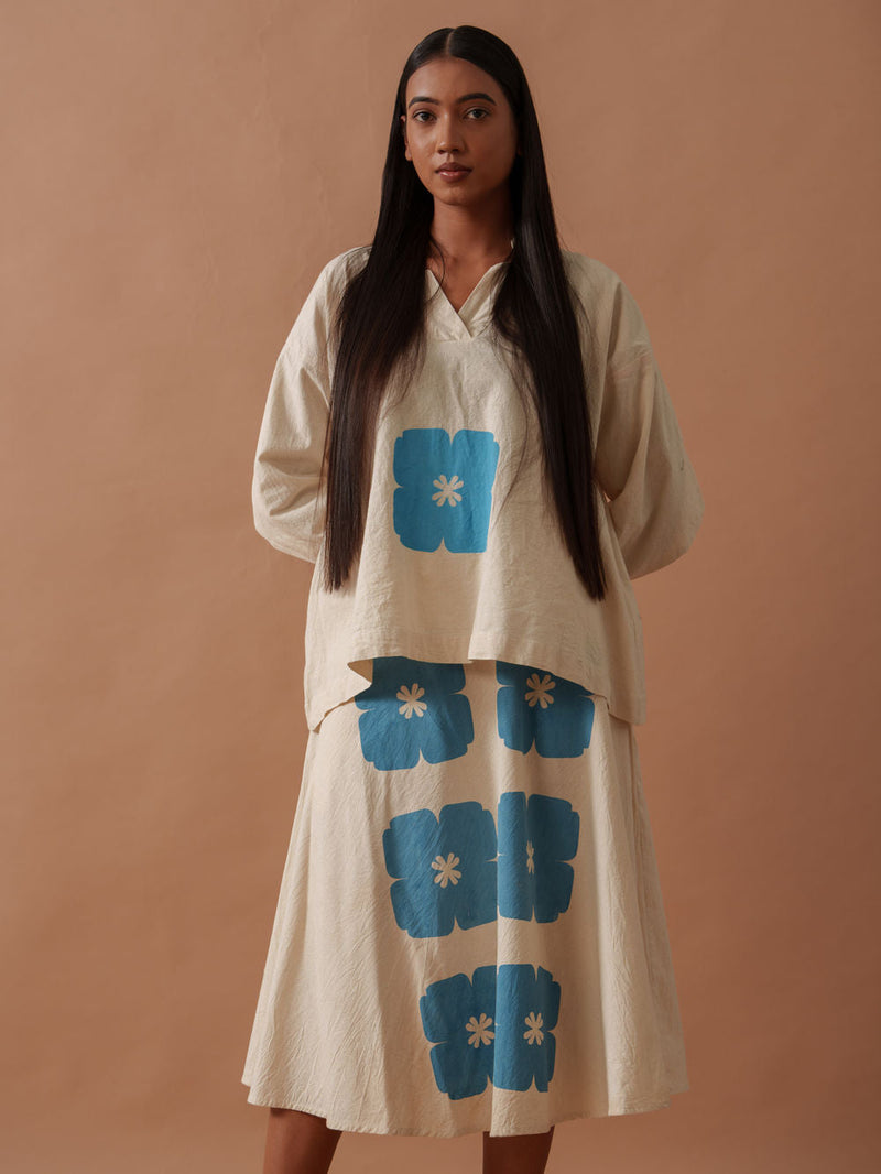 Marigold Top handwoven cotton top/shirt by Stoique in natural, blue for women in Singapore