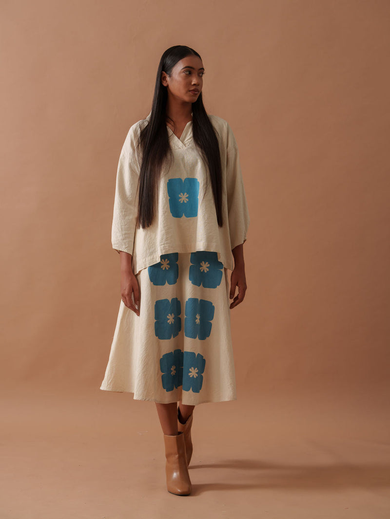 Marigold Skirt handwoven cotton skirt by Stoique in natural, blue for women in Singapore