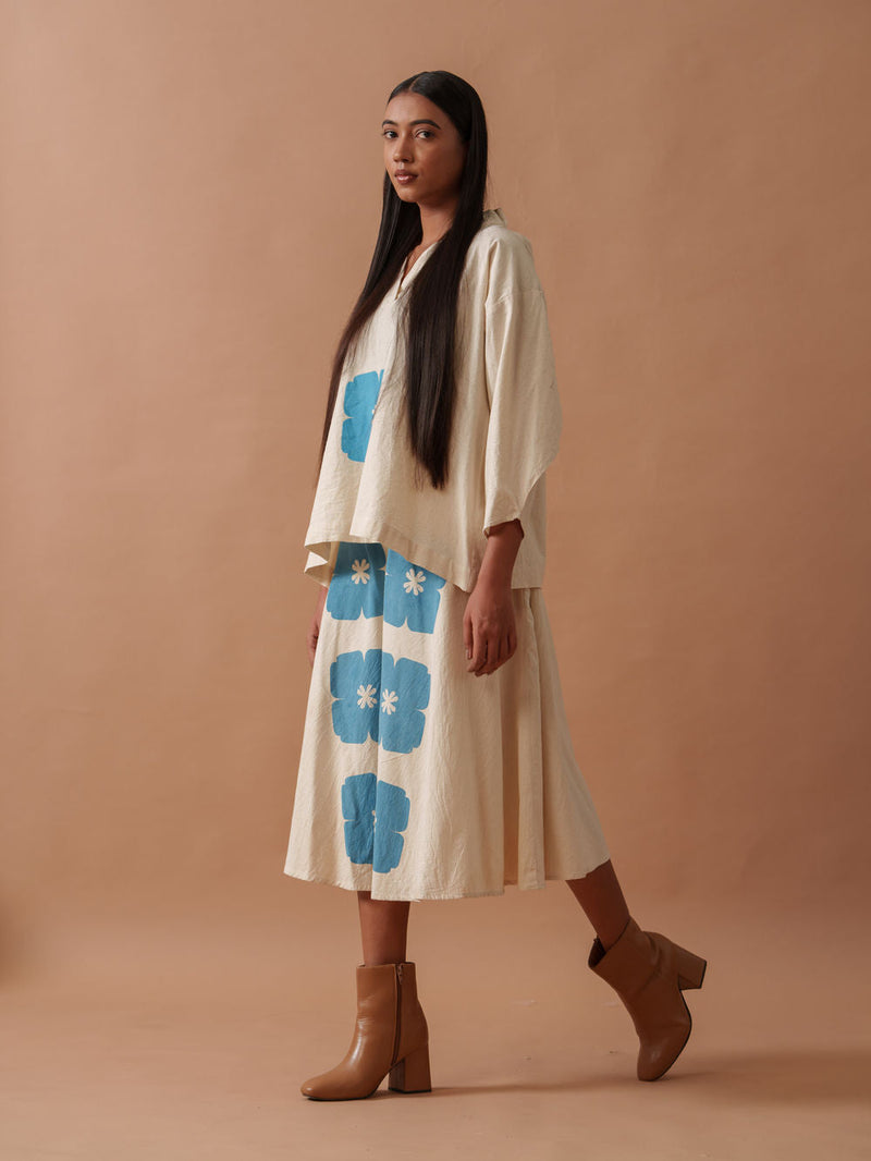 Marigold Top handwoven cotton top/shirt by Stoique in natural, blue for women in Singapore
