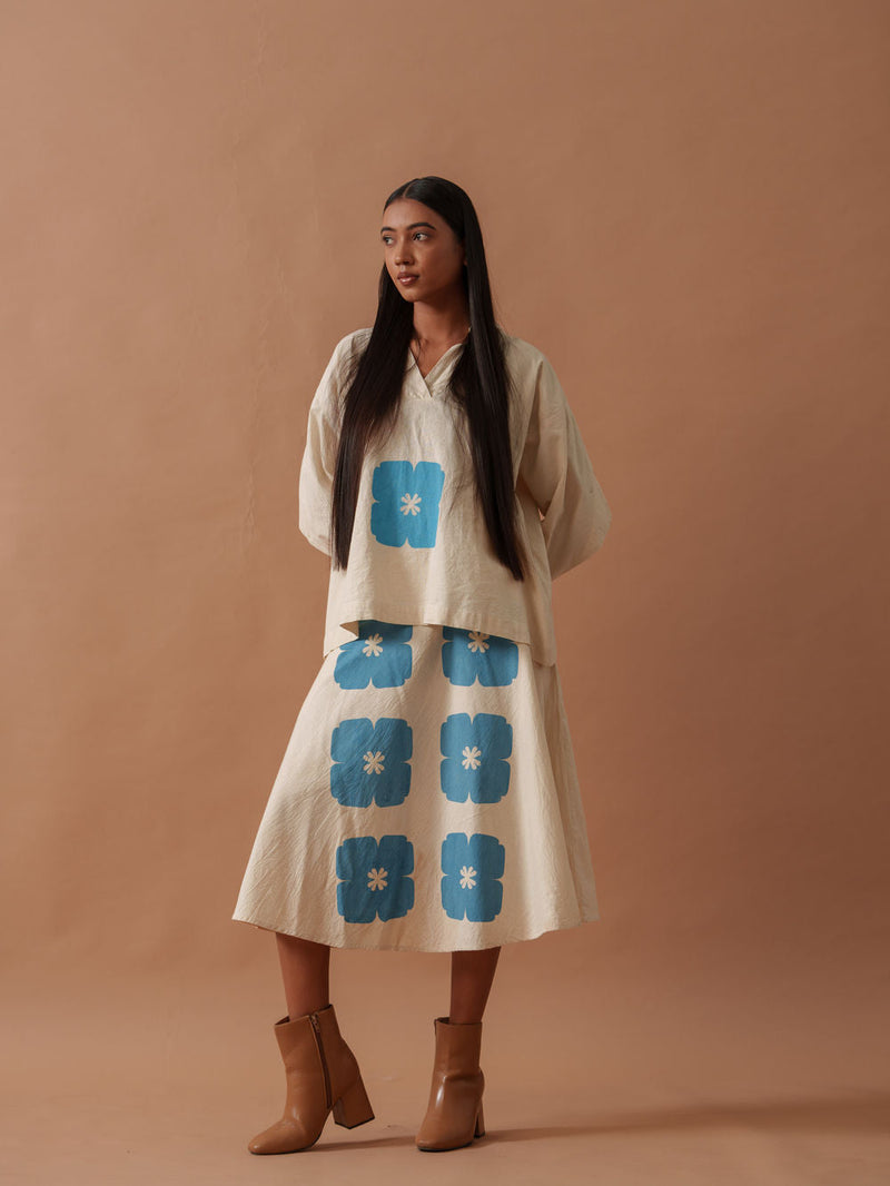 Marigold Top handwoven cotton top/shirt by Stoique in natural, blue for women in Singapore