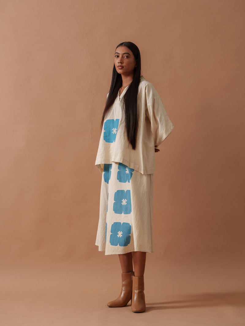 Marigold Top handwoven cotton top/shirt by Stoique in natural, blue for women in Singapore