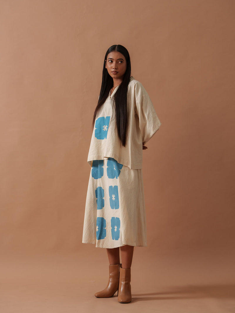 Marigold Skirt handwoven cotton skirt by Stoique in natural, blue for women in Singapore