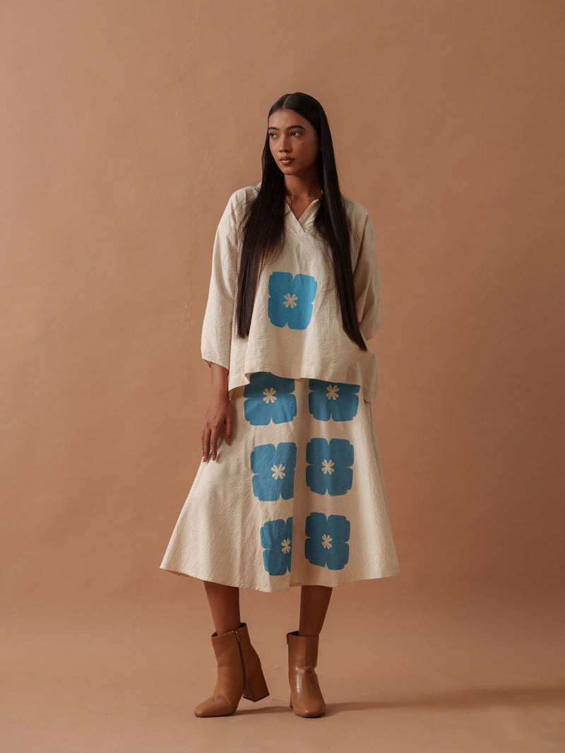 Marigold Skirt handwoven cotton skirt by Stoique in natural, blue for women in Singapore