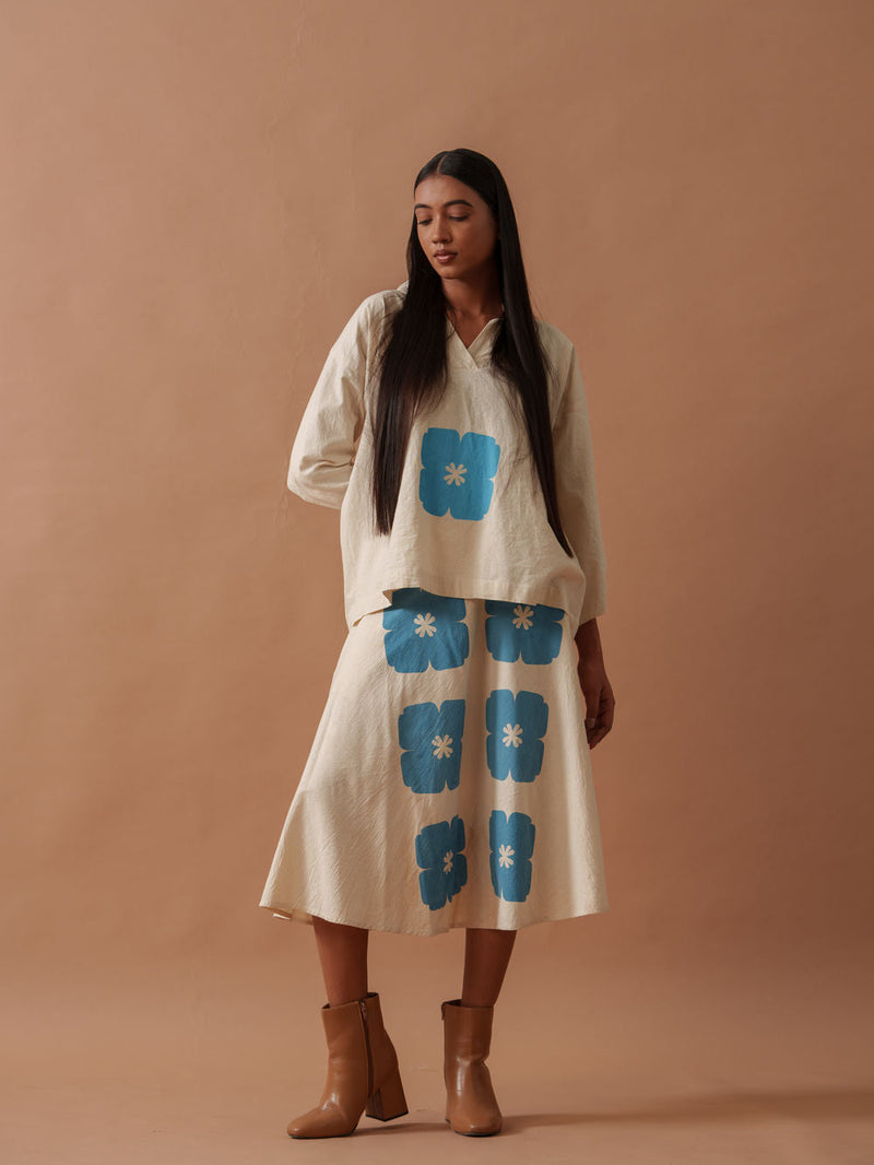 Marigold Skirt handwoven cotton skirt by Stoique in natural, blue for women in Singapore