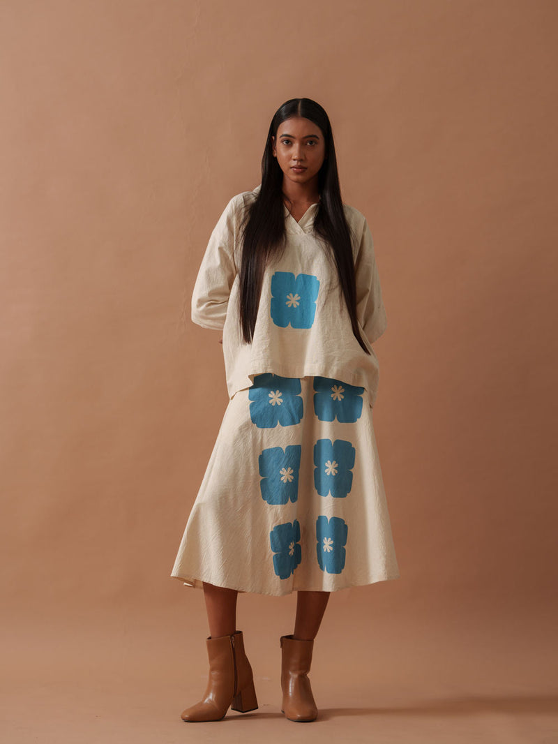 Marigold Skirt handwoven cotton skirt by Stoique in natural, blue for women in Singapore