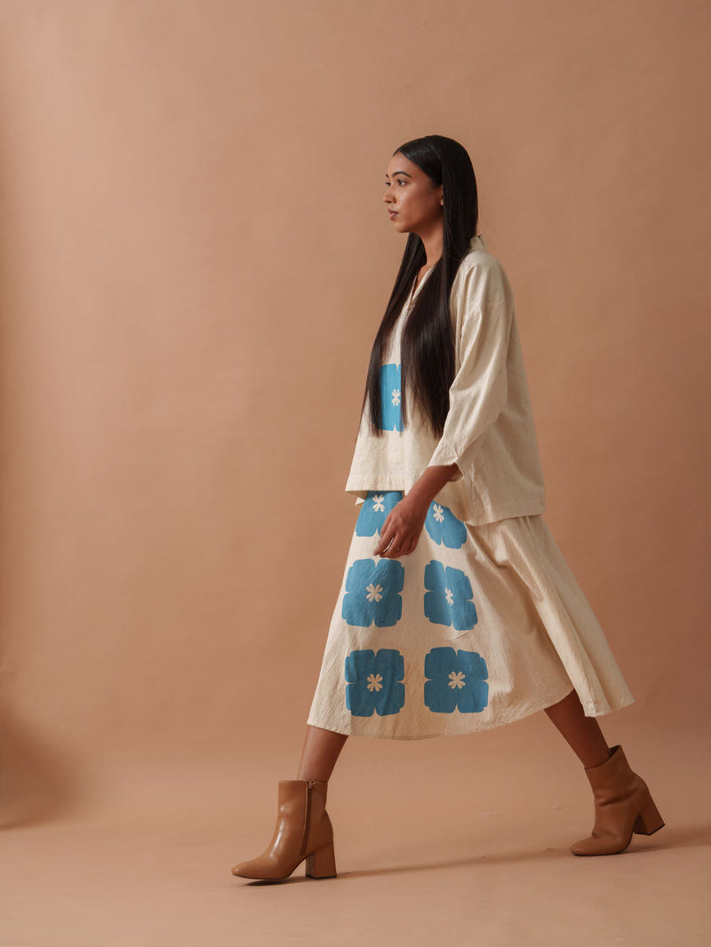 Marigold Skirt handwoven cotton skirt by Stoique in natural, blue for women in Singapore