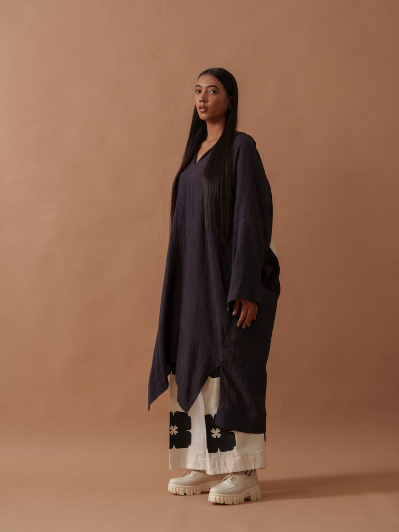 Monk Tunic crushed cotton top/shirt by Stoique in vory, black for women in Singapore