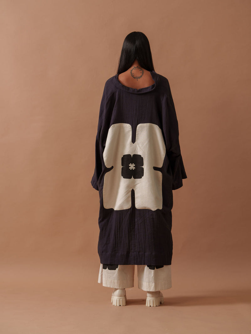 Monk Tunic crushed cotton top/shirt by Stoique in vory, black for women in Singapore