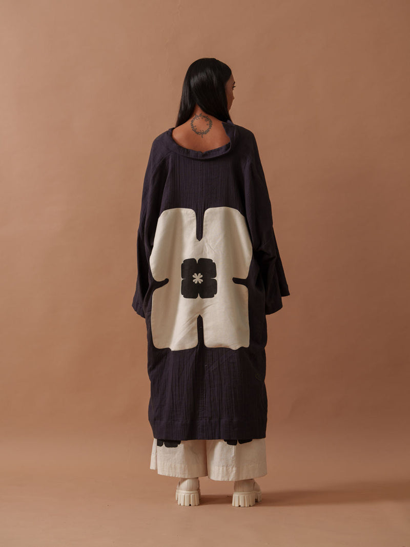 Monk Tunic crushed cotton top/shirt by Stoique in vory, black for women in Singapore