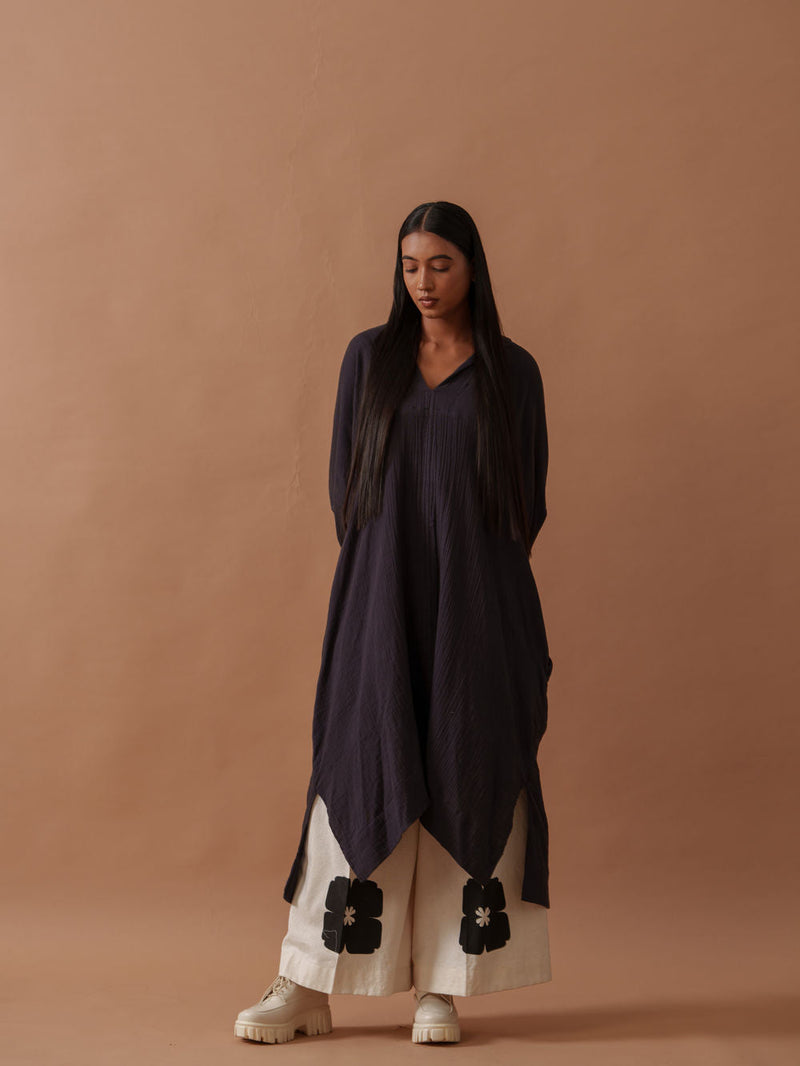 Monk Tunic crushed cotton top/shirt by Stoique in vory, black for women in Singapore
