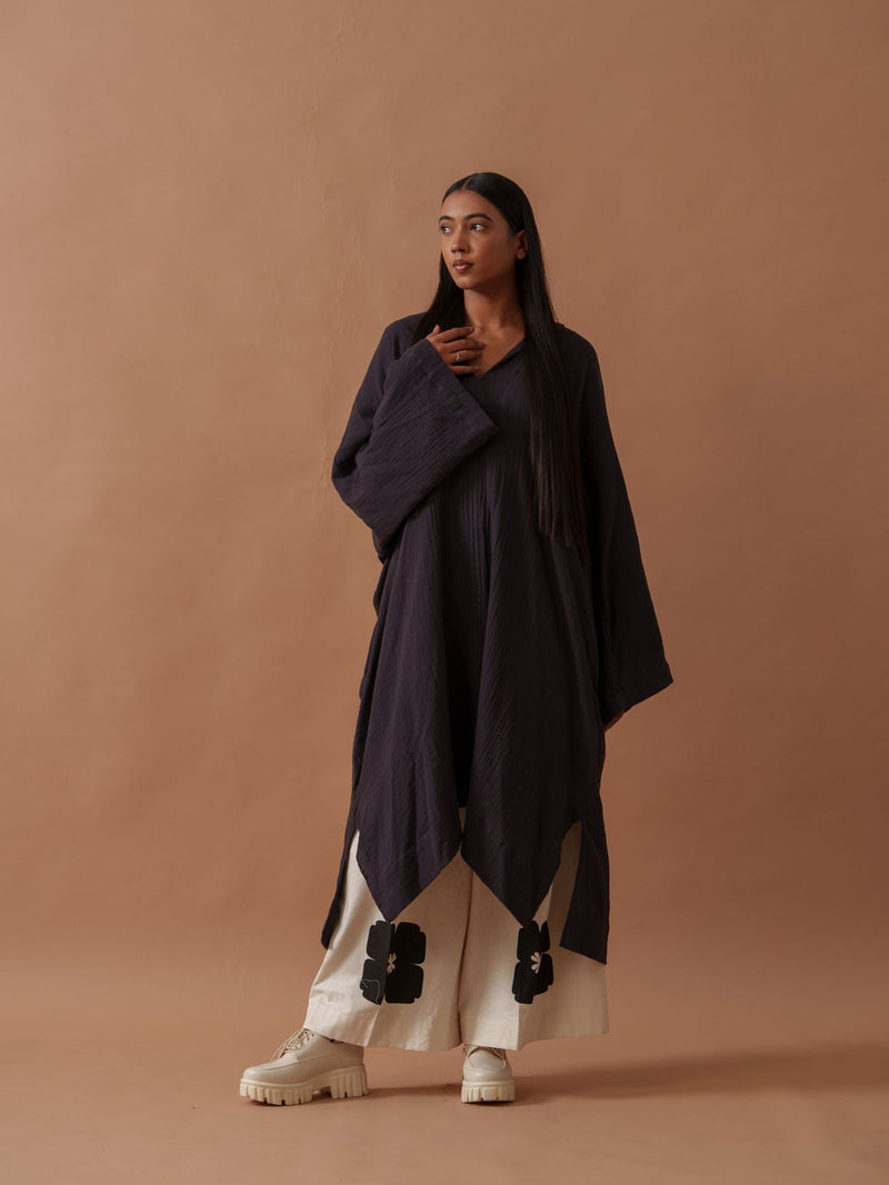 Monk Tunic crushed cotton top/shirt by Stoique in vory, black for women in Singapore