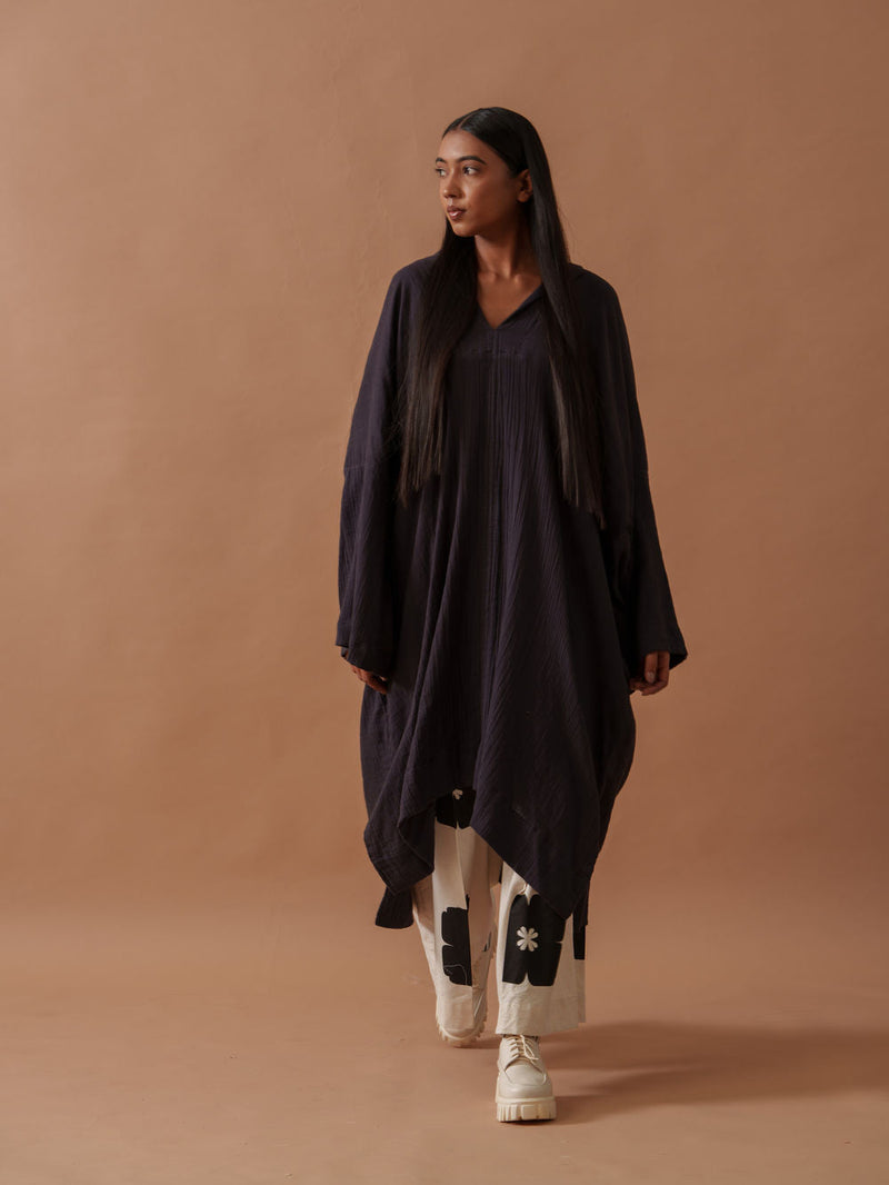 Monk Tunic crushed cotton top/shirt by Stoique in vory, black for women in Singapore