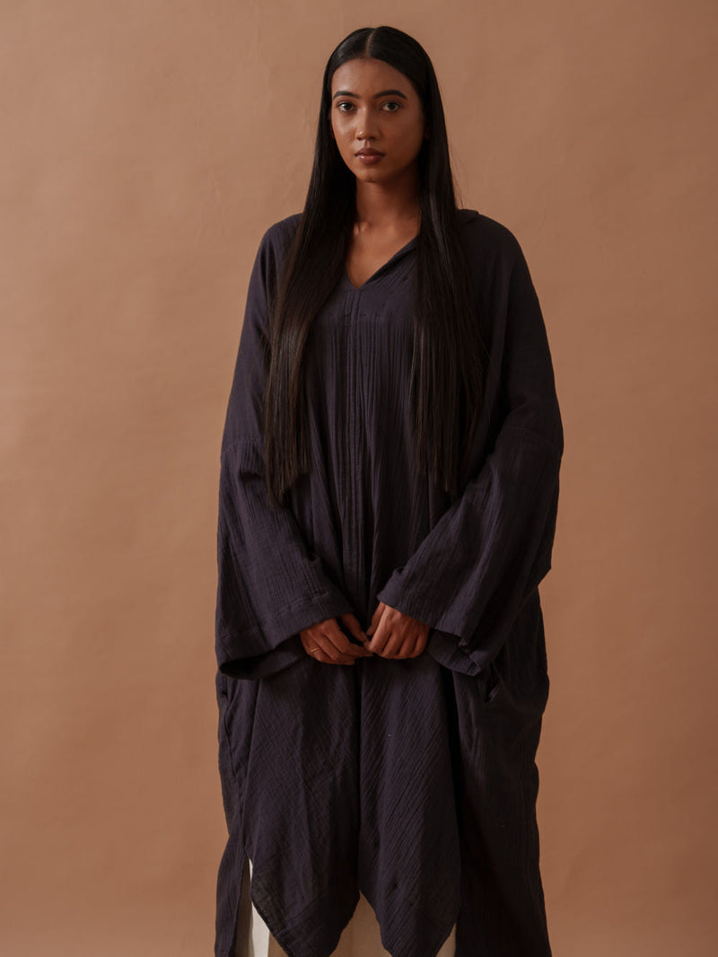 Monk Tunic crushed cotton top/shirt by Stoique in vory, black for women in Singapore