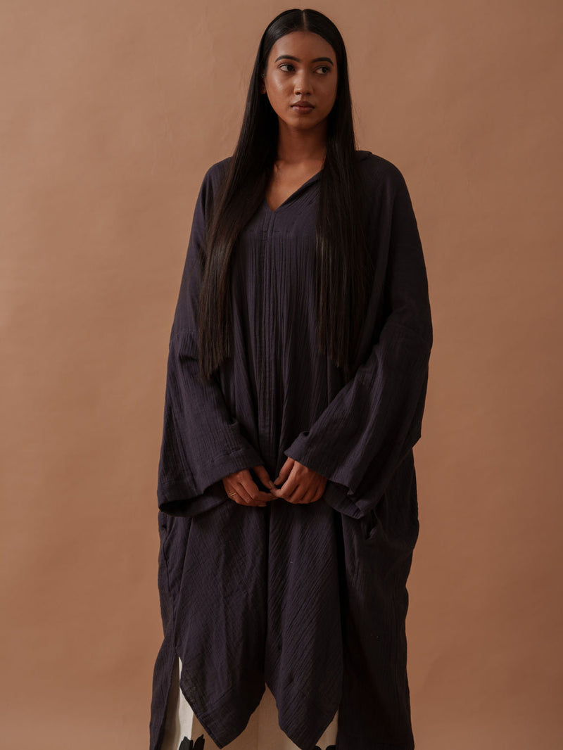 Monk Tunic crushed cotton top/shirt by Stoique in vory, black for women in Singapore