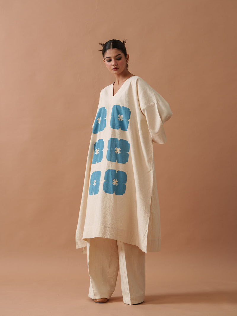 Marigold Tunic handwoven cotton top/shirt by Stoique in natural, blue for women in Singapore