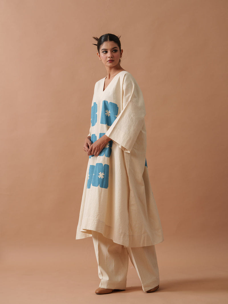 Marigold Tunic handwoven cotton top/shirt by Stoique in natural, blue for women in Singapore
