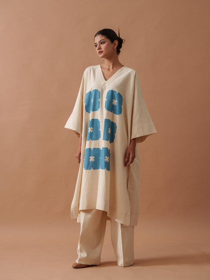 Marigold Tunic handwoven cotton top/shirt by Stoique in natural, blue for women in Singapore