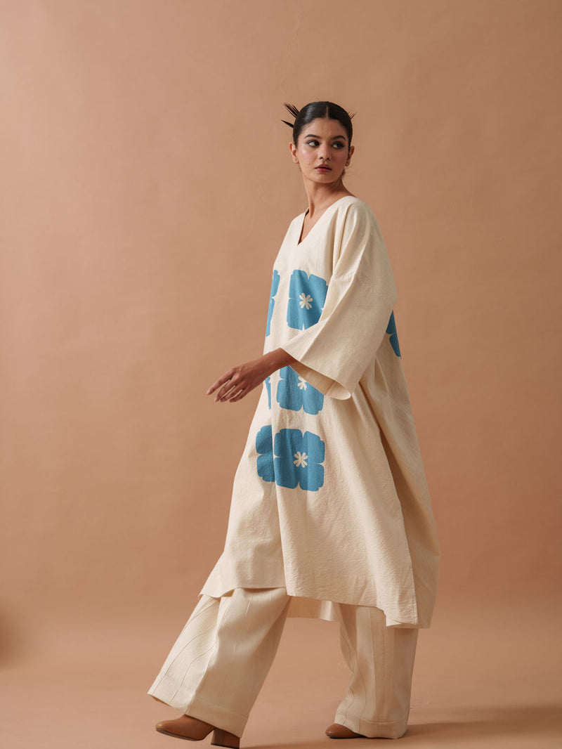 Marigold Tunic handwoven cotton top/shirt by Stoique in natural, blue for women in Singapore