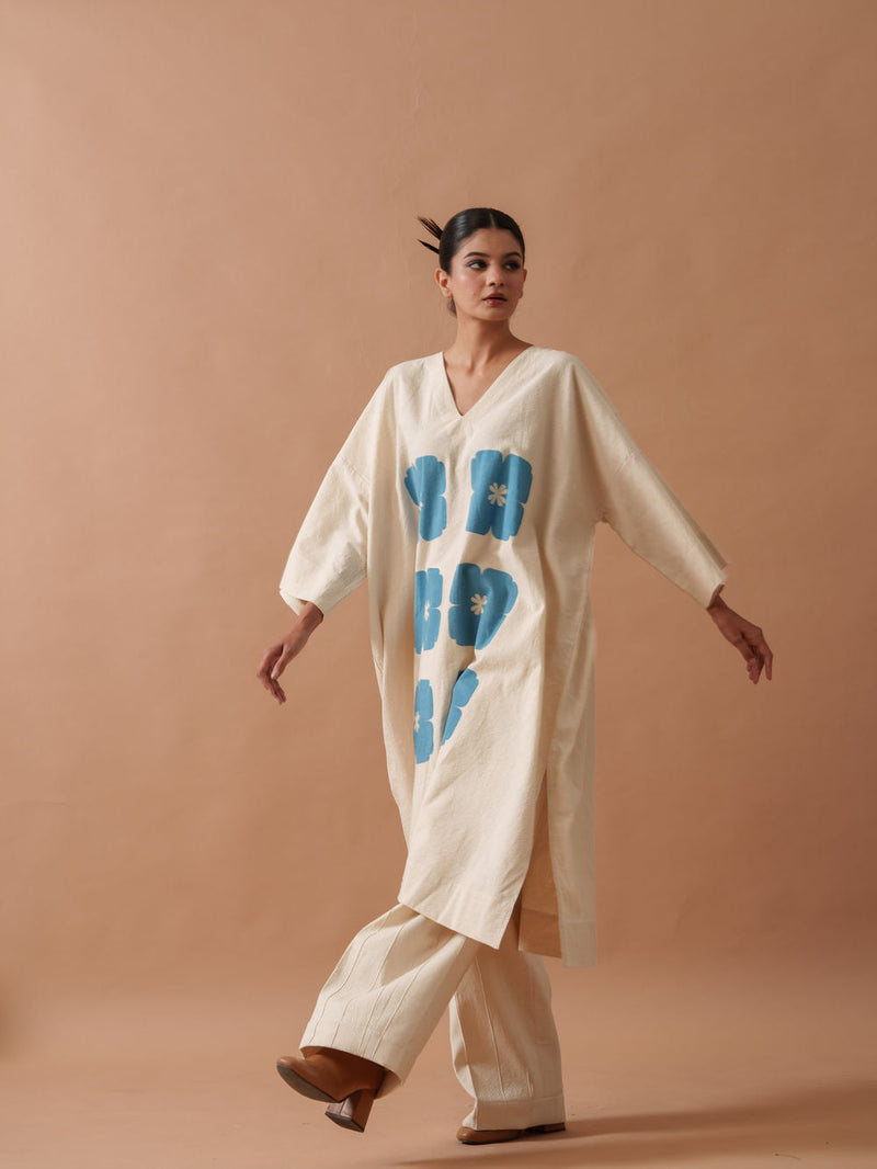 Marigold Tunic handwoven cotton top/shirt by Stoique in natural, blue for women in Singapore