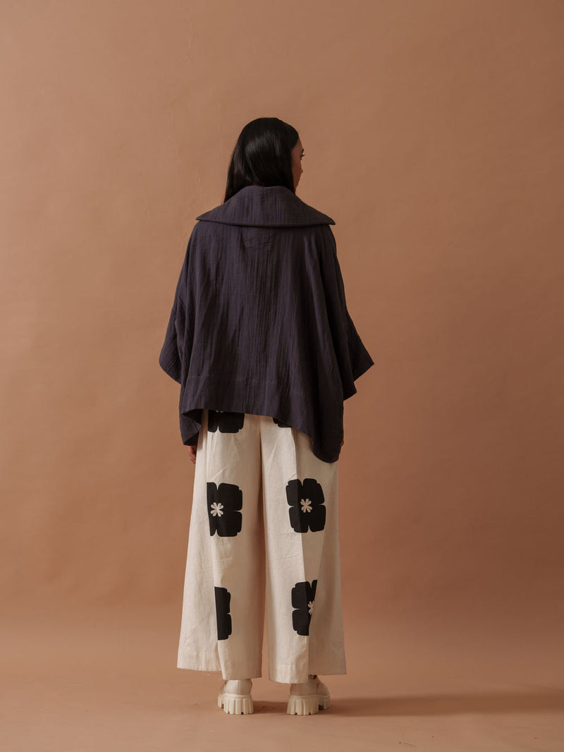 Monk Top crushed cotton top/shirt by Stoique in ivory, black for women in Singapore