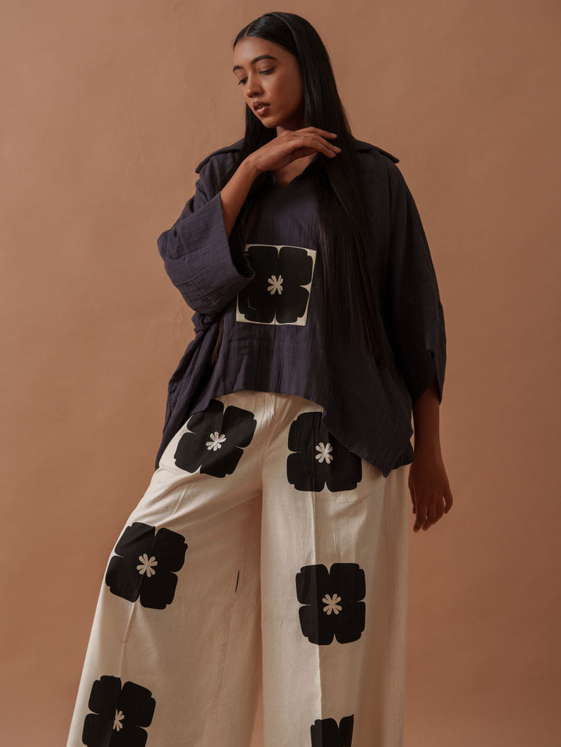 Monk Top crushed cotton top/shirt by Stoique in ivory, black for women in Singapore