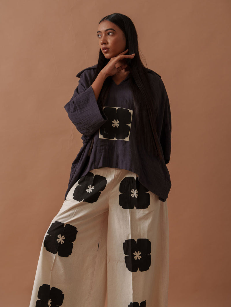 Monk Top crushed cotton top/shirt by Stoique in ivory, black for women in Singapore