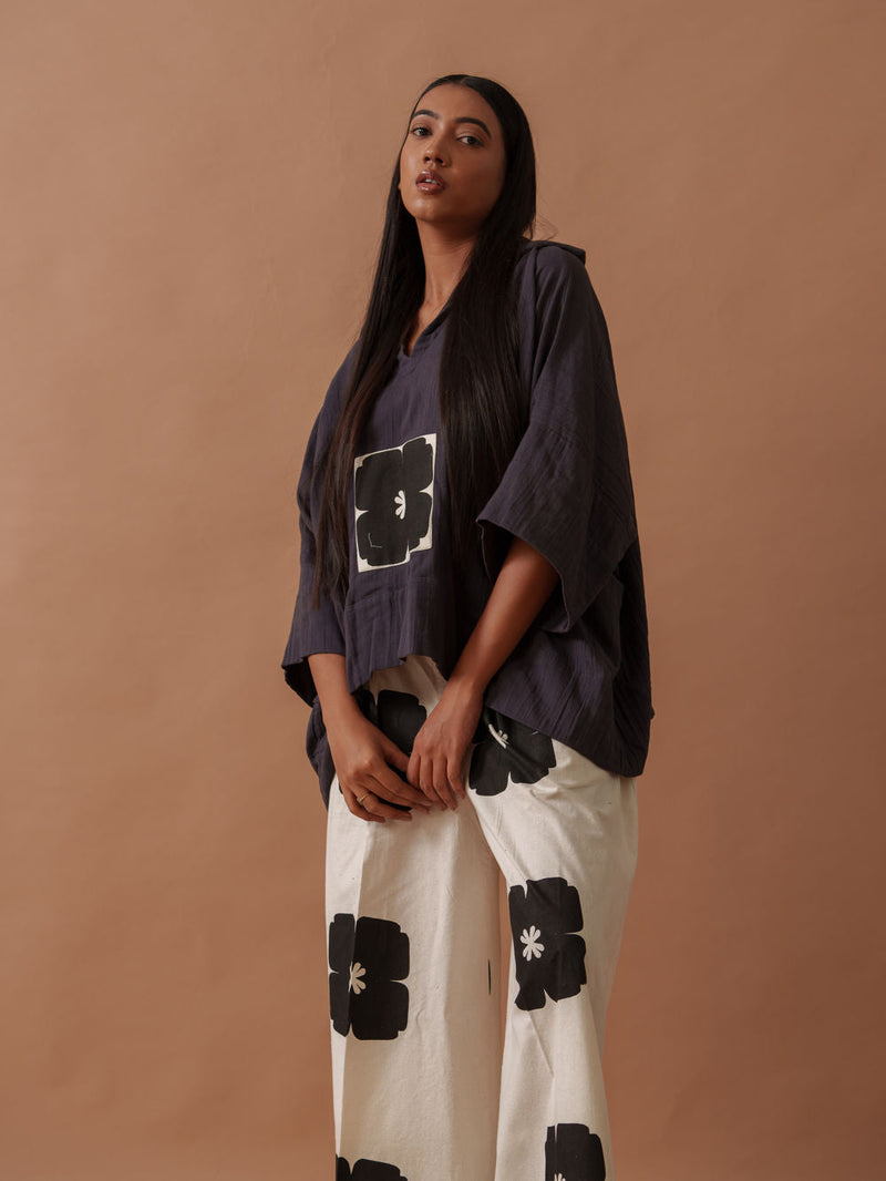 Monk Top crushed cotton top/shirt by Stoique in ivory, black for women in Singapore