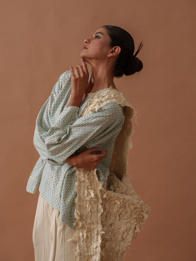 Heather Top handwoven cotton top/shirt by Stoique in natural, ice blue for women in Singapore