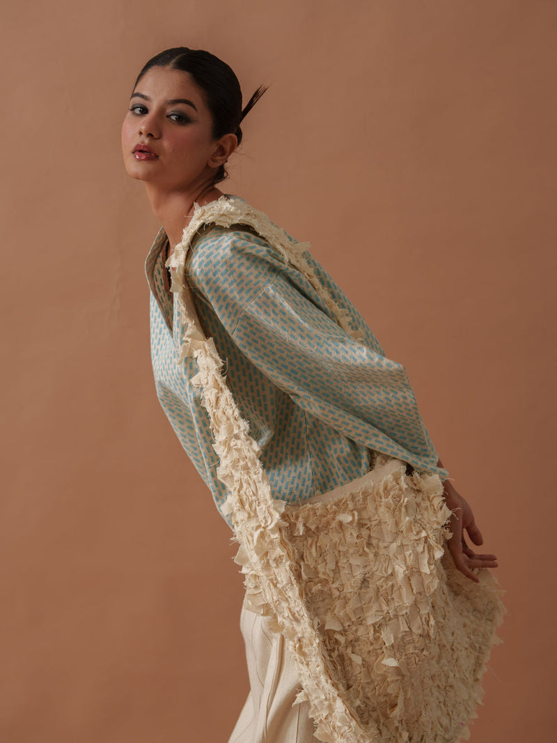 Heather Top handwoven cotton top/shirt by Stoique in natural, ice blue for women in Singapore