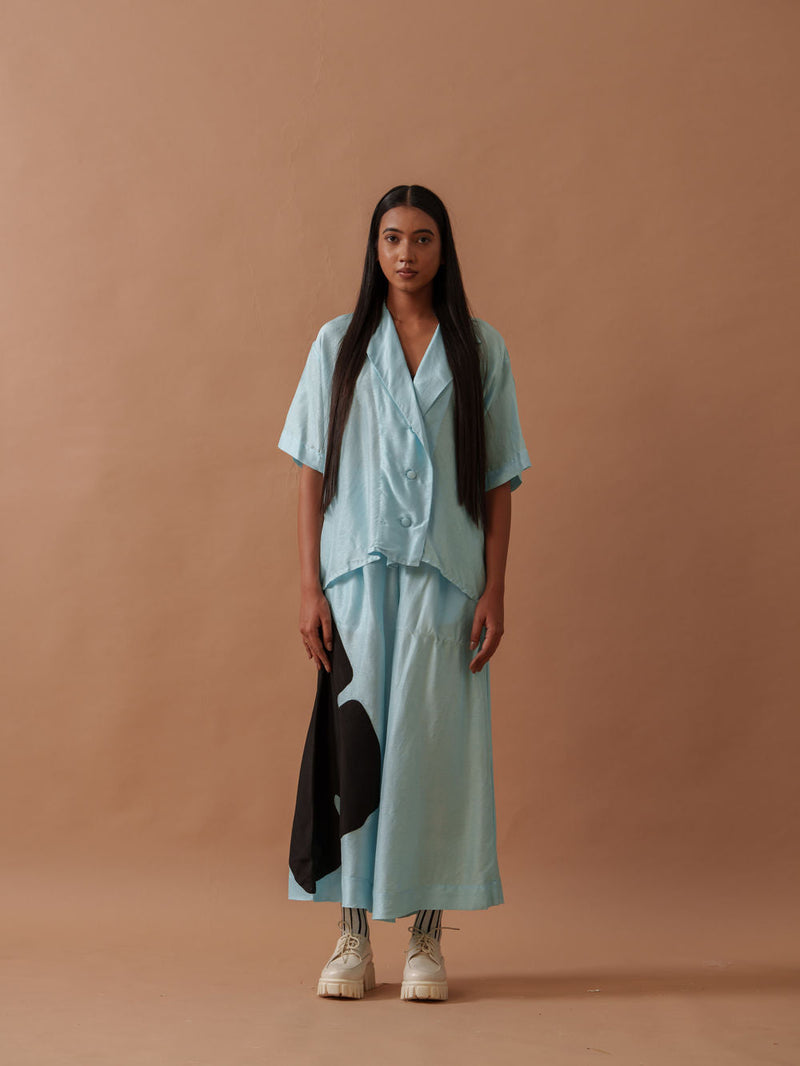 Gunpowder Flo Pants Blue mysore silk pant/trouser by Stoique in blue, black for women in Singapore