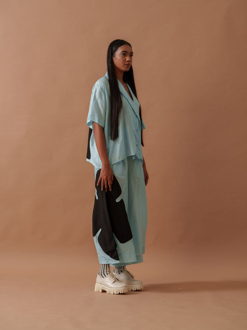 Gunpowder Flo Shirt Blue mysore silk top/shirt by Stoique in blue, black for women in Singapore